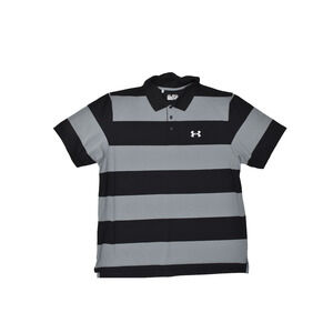 Under Armour Men's HeatGear Black Striped Polo Shirt Regular Size 2XL